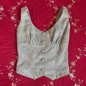 vintage forever 21 f21 sage green plaid vest top with buttons